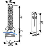 DORMA-Glas Zapfen PT 25, � 15 mm, m. D�bel, Stahl verzinkt (01.115)