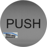 Hinweisschild PUSH, Durchmesser 60 mm, Kunststoff Edelstahl-Effekt