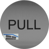 Hinweisschild PULL, Durchmesser 60 mm, Kunststoff Edelstahl-Effekt