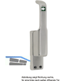 T�rtreibriegel aufliegend Pfeil, schwer, links, Hub 23 mm, silber eloxiert