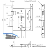 BMH Einstemmschloss 1000 Rundzylinder mit Wechsel, links, Stulp 24 mm,Edelstahl