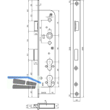 Fluchtt�rschloss 1944PE f�r 2 Profilzylinder 1-flg. DM35, rechts, Stahl verzinkt