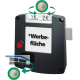 Pfandschloss Safe-O-Mat twin coin mit Kugelhalter, Kunststoff grau, links