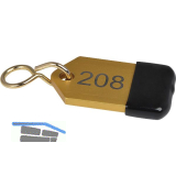 Hotelschl�sselanh�nger mit Gummi, H�he 50 mm, Gravur 1-9999, gold eloxiert