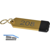 Hotelschl�sselanh�nger mit Gummi, H�he 80 mm, Gravur 1-9999, gold eloxiert