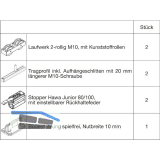 HAWA Junior 100/B Beschlagset Holz 2 Fangstopper Standard Tragschraube +20 mm