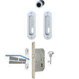 HOPPE Schiebet�rmuschel Set 4930 - BB mit Schloss, oval, verchromt satiniert