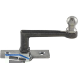 Fensterreiber m. Eisenknopf auf eckiger, austrag.Platte,25mm,Messingguss schwarz