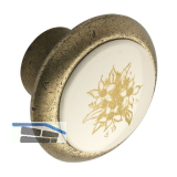 Knopf Tampa � 40 mm, Tiefe 26 mm, ZN/Kunststoff bronze, matt/Blume gold