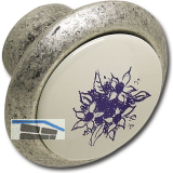 Knopf Tampa � 40 mm, Tiefe 26 mm, ZN/Kunststoff, altsilber/Blume blau