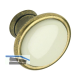 Knopf Oxnard � 29 mm, Porzellan/ZN hellbeige/altmessing br�niert
