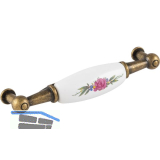 Griff Talos Breite 107 mm, Keramik/ZN wei� bemalt Rose/altvermessingt