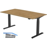 B�rotisch Amica, elektrisch verstellbar, schwarz, Platte 1600x800 Eiche Natur