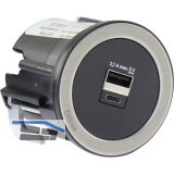 EVOline One 2fach USB Charger A+C mit Abdeckring schwarz/Edelstahl