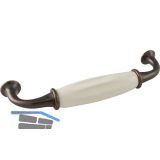 Griff Nysa LA 128 mm, Breite 145 mm, Keramik/ZN elfenbein/bronziert