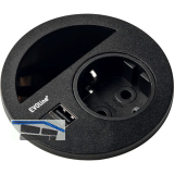 EVOline Circle80 Steckdose mit Kabeldurchgang und USB-A+C-Doppelcharger, schwarz