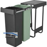 BRABANTIA Einbau-Abfallsammler Sort & Go 2 x 30 Liter Kunststoff dunkelgrau