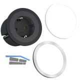 BACHMANN Steckdose PIX 1xSchuko schwarz + Zierring Edelstahl Effekt und wei�