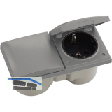 BERKER Integro Flow Doppelsteckdose, Deckel Edelstahl Effekt,Steckdose schwarz