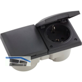 BERKER Integro Flow Doppelsteckdose, Deckel anthrazit, Steckdose anthrazit