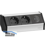 EVOline V-Dock Steckdosenelement 2 x Schuko, 1 x Schalter, Aluminium
