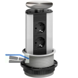EVOline Port Steckdosenleiste Aluminium eloxiert, 2x Schuko Wippdeckel Edelstahl