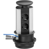 EVOline Port Steckdosenleiste Aluminium eloxiert, 2x Schuko Wippdeckel schwarz
