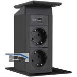EVOline Port Push schwarz 2x Schuko + USB-A + USB-C Charger Wippdeckel schwarz