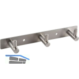 Garderobenleiste Linosa mit 3 Haken, Breite 195 mm, Edelstahl geb�rstet