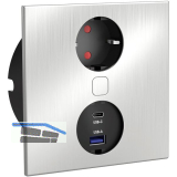 HPF Einbausteckdose Duplex-Q, 1 Stk. Schukosteckdose, + USB-Charger, Edelstahl