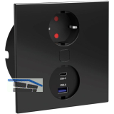 HPF Einbausteckdose Duplex-Q, 1 Stk. Schukosteckdose, + USB-Charger, schwarz