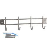 Garderobenleiste Satis mit 4 Haken, Breite 300 mm, Edelstahl geb�rstet