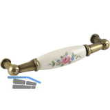 Griff Rose Breite 107 mm, Porzellan/ZN elfenbein/altvermessingt