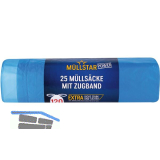 M�lls�cke Polyethylen 120 Liter, 30 my 700 x 1000 mm mit Zugband blau