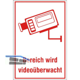 Hinweisschild Bereich wird video�berwacht 200 x 300 mm