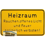 Hinweisschild Heizraum Rauchen, offenes Licht und Feuer 250 x 150 mm