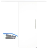 Glasschiebet�r Set Klarglas, 820x2100mm, Inlay CPL wei�, Sto�griff silber