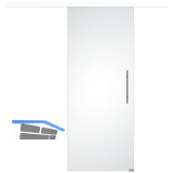 Glasschiebet�r Set Satiniert 820x2100mm, Inlay CPL wei�, Sto�griff silber