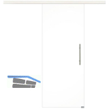 Glasschiebet�r Set Klarglas, 920x2100mm, Inlay CPL Bianco, Sto�griff silber