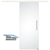 Glasschiebet�r Set Satiniert 820x2100mm, Inlay CPL Bianco, Sto�griff silber