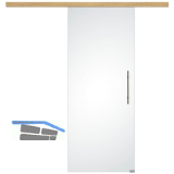 Glasschiebet�r Set Satiniert 920x2100mm, Inlay CPL Eiche, Sto�griff silber